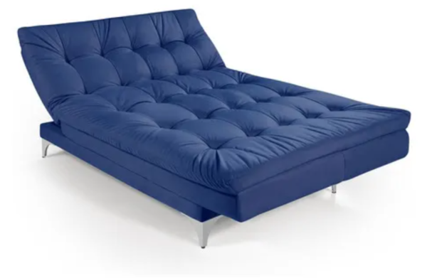 Sofá-cama 3 Lugares Casal Versátil Veludo Liso Azul Marinho