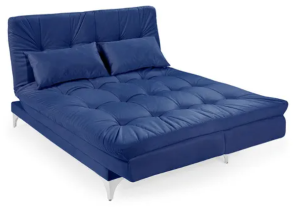 Sofá-cama 3 Lugares Casal Versátil Veludo Liso Azul Marinho - Image 3