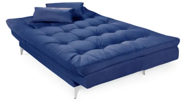 Sofá-cama 3 Lugares Casal Versátil Veludo Liso Azul Marinho - Image 2