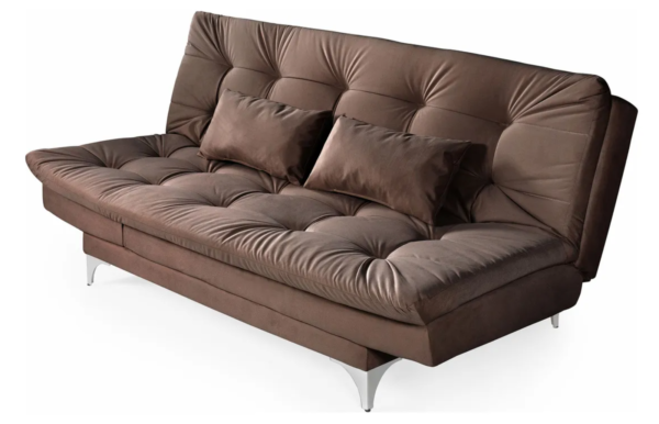 Sofá-cama 3 Lugares Casal Versátil Veludo Liso Marrom - Image 4