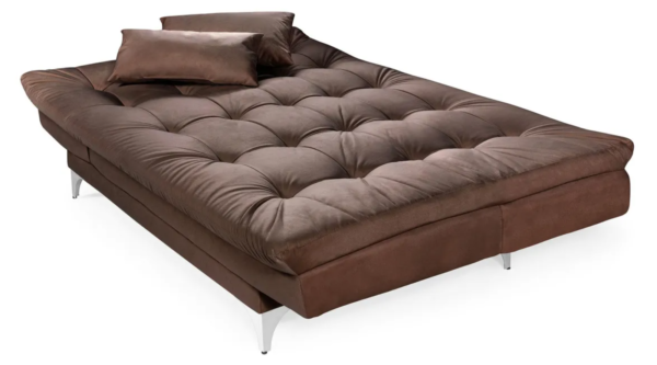 Sofá-cama 3 Lugares Casal Versátil Veludo Liso Marrom - Image 3