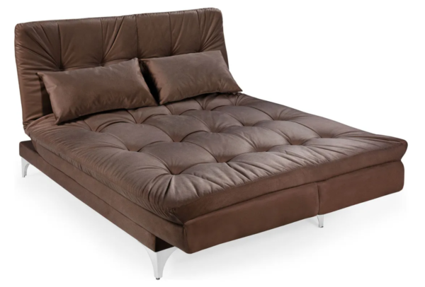 Sofá-cama 3 Lugares Casal Versátil Veludo Liso Marrom - Image 2