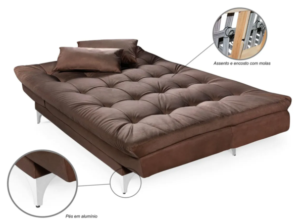 Sofá-cama 3 Lugares Casal Versátil Veludo Liso Marrom - Image 5