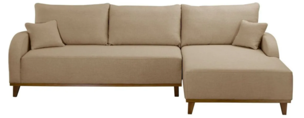 Sofá 3 Lugares com Chaise Lado Direito 250cm em Linho Mercúrio Bege