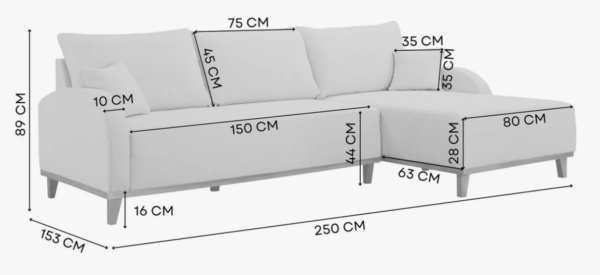 Sofá 3 Lugares com Chaise Lado Direito 250cm em Linho Mercúrio Bege - Image 3