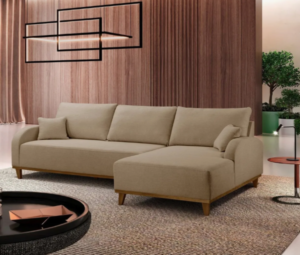 Sofá 3 Lugares com Chaise Lado Direito 250cm em Linho Mercúrio Bege - Image 4