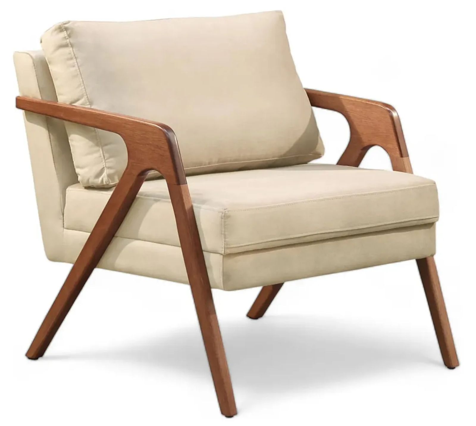 Poltrona Corino Decorativa Cadeira Moderna Madeira Sala Bege