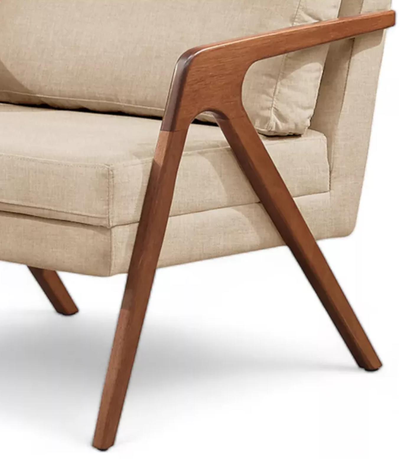 Poltrona Corino Decorativa Cadeira Moderna Madeira Sala Bege - Image 2