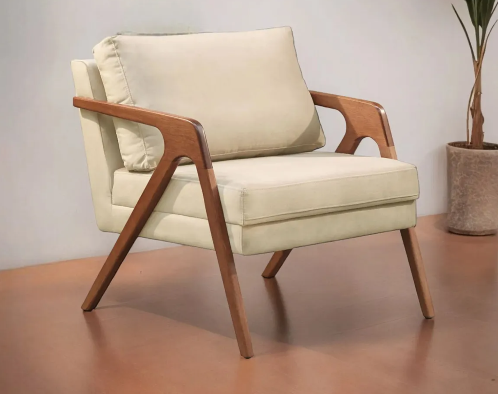 Poltrona Corino Decorativa Cadeira Moderna Madeira Sala Bege - Image 5