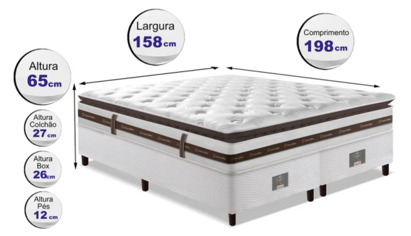 Cama Box Queen 158x198 Pocket Cama Inbox Relax Pillow Branco/Café - Image 3