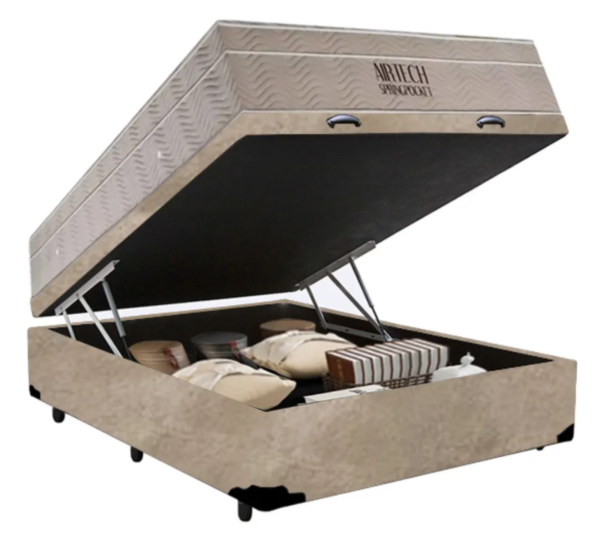 Cama Box Baú Casal + Colchão Molas Airtech Ortobom 138cm Bege - Image 4