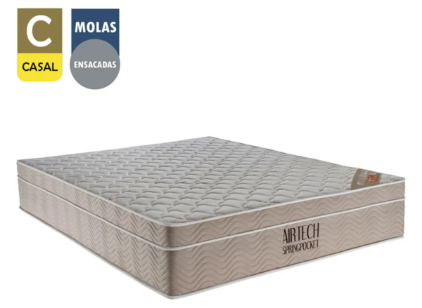 Cama Box Baú Casal + Colchão Molas Airtech Ortobom 138cm Bege - Image 3