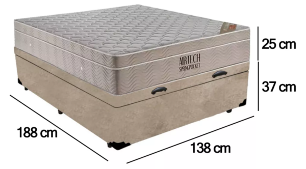 Cama Box Baú Casal + Colchão Molas Airtech Ortobom 138cm Bege - Image 2