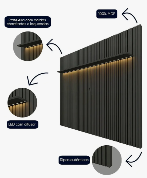 Painel Ripado Tv Até 85 Polegadas Com Led 230cm Nobre - Image 4