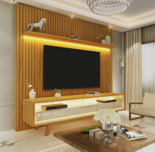 Painel Para Tv Ripado Led 2 Gavetas 2 Prateleiras Com Pés Naturale - Image 6