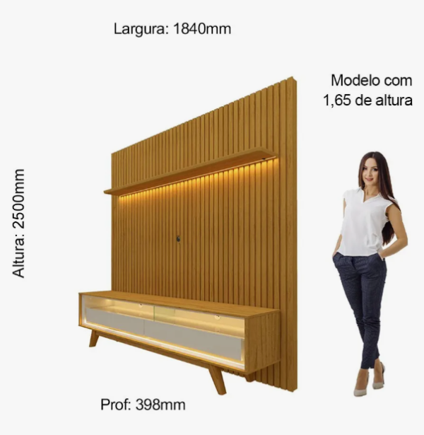 Painel Para Tv Ripado Led 2 Gavetas 2 Prateleiras Com Pés Naturale - Image 7