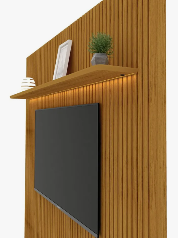 Painel Para Tv Ripado Led 2 Gavetas 2 Prateleiras Com Pés Naturale - Image 5