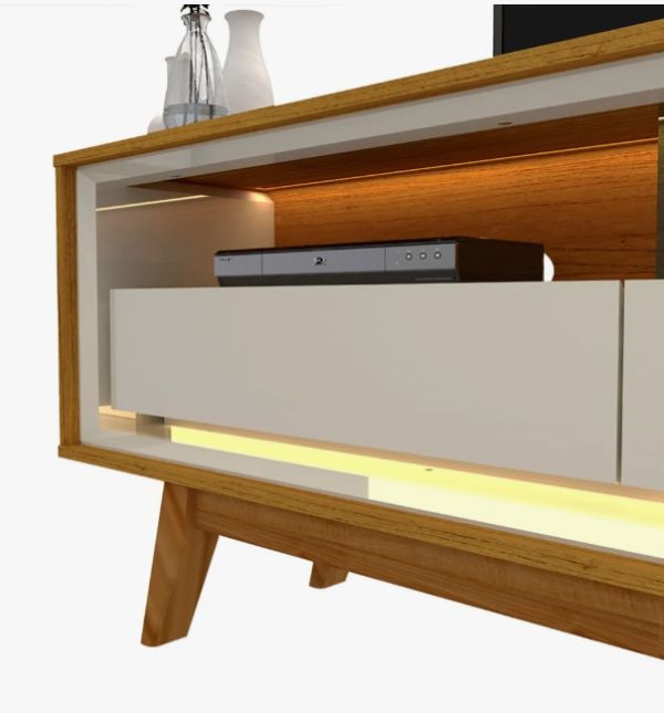 Painel Para Tv Ripado Led 2 Gavetas 2 Prateleiras Com Pés Naturale - Image 3