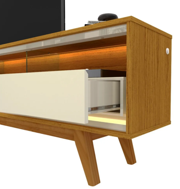 Painel Para Tv Ripado Led 2 Gavetas 2 Prateleiras Com Pés Naturale - Image 2