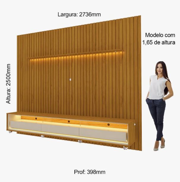 Rack Com Painel Para Tv Até 85 Polegadas Led 3 Gavetas Com Rodízios Nobre/requinte 275cm - Image 5