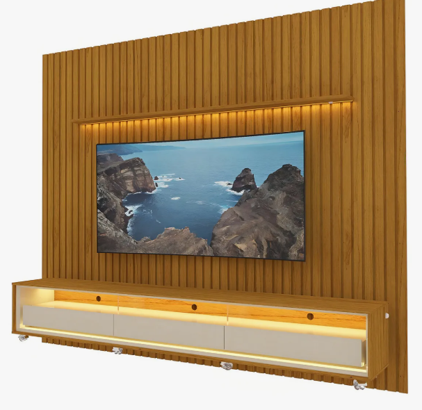Rack Com Painel Para Tv Até 85 Polegadas Led 3 Gavetas Com Rodízios Nobre/requinte 275cm - Image 2