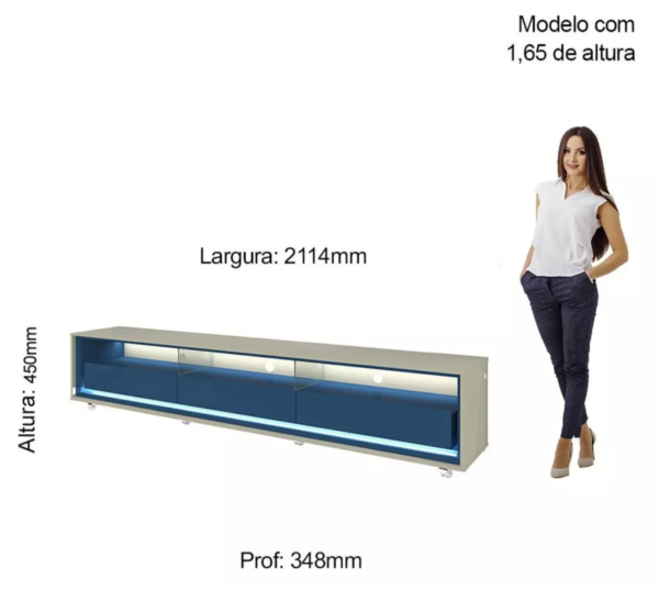 Rack Para TV até 85 Polegadas Com LED E Rodízios Requinte 211cm Off White/Azul Royal - Image 4