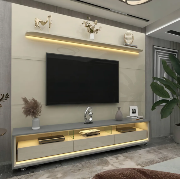Rack Com Painel Para Tv até 85 Polegadas Led 3 Gavetas com Rodízios - Image 4