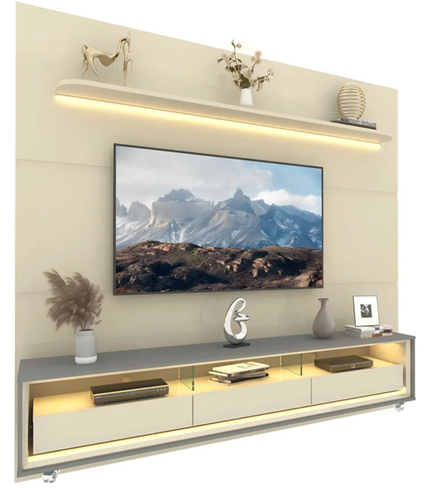 Rack Com Painel Para Tv até 85 Polegadas Led 3 Gavetas com Rodízios - Image 2