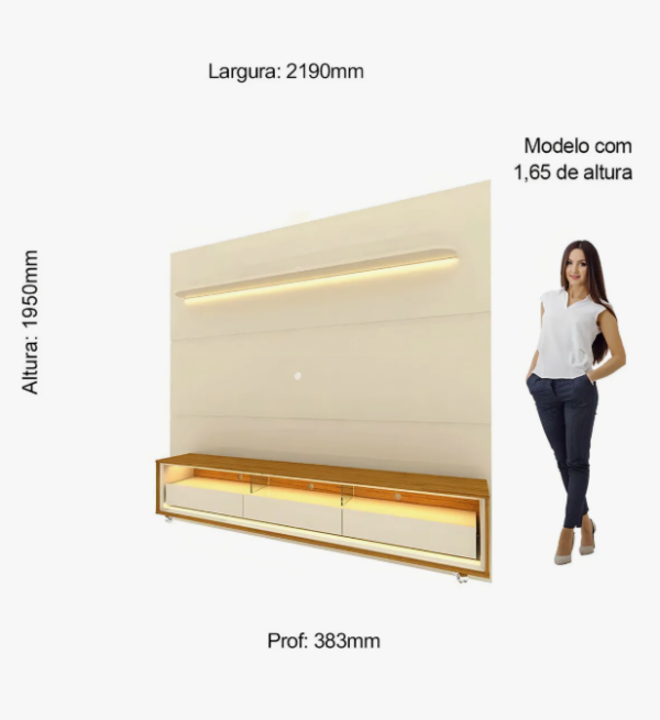 Rack com Painel para TV até 85 Polegadas Led 3 Gavetas com Rodízios 220cm Royal Requinte - Image 5