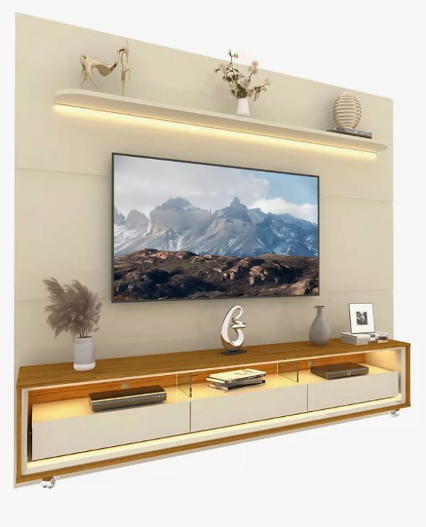 Rack com Painel para TV até 85 Polegadas Led 3 Gavetas com Rodízios 220cm Royal Requinte - Image 3