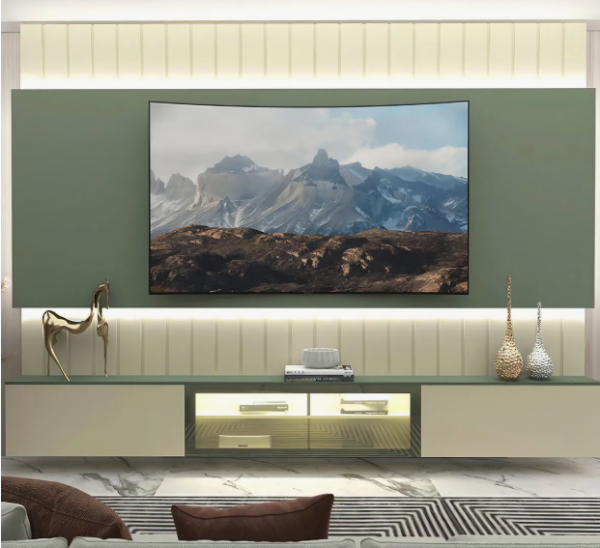 Estante Home para Tv até 85 Polegadas com Led 260cm Soberano Reflecta Off White/Verde Floresta - Image 5