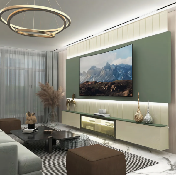 Estante Home para Tv até 85 Polegadas com Led 260cm Soberano Reflecta Off White/Verde Floresta - Image 2