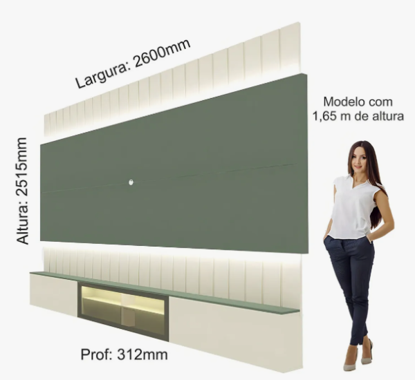 Estante Home para Tv até 85 Polegadas com Led 260cm Soberano Reflecta Off White/Verde Floresta - Image 6
