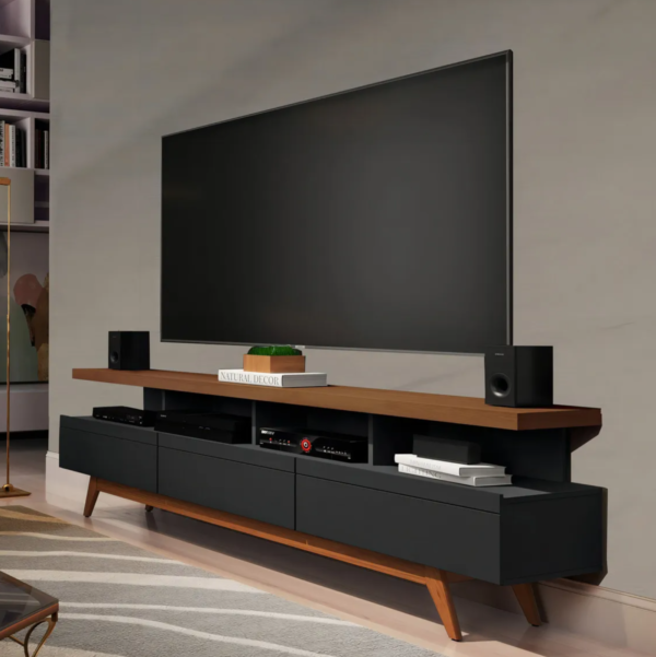 Rack Para Tv Até 72 Polegadas Vivare Wood Móveis Preto - Image 2