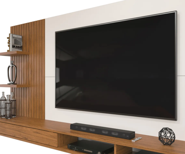 Painel para TV até 60 Polegadas Ripado com Nichos DJ Móveis Bento Freijó Off White - Image 4