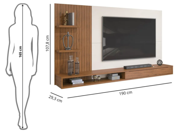 Painel para TV até 60 Polegadas Ripado com Nichos DJ Móveis Bento Freijó Off White - Image 8