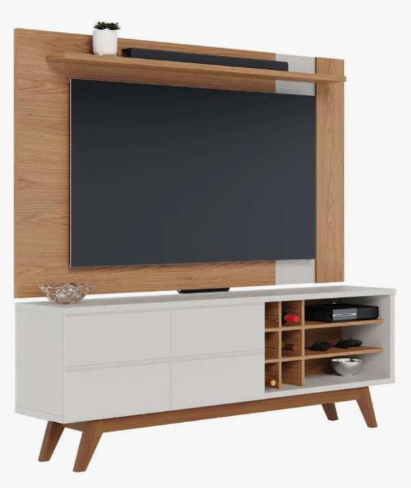 Rack Com Painel Extensível Para TV Até 70 Polegadas Com Adega Pés Madeira Maciça Noronha
