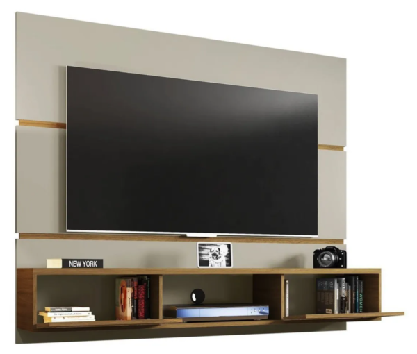 Painel Para Tv Até 65 Polegadas 2 Portas Âmbar Off White/Cinamomo/Ripado