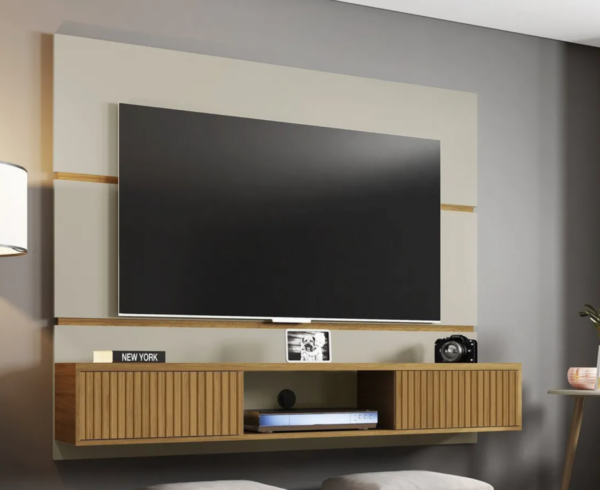 Painel Para Tv Até 65 Polegadas 2 Portas Âmbar Off White/Cinamomo/Ripado - Image 2