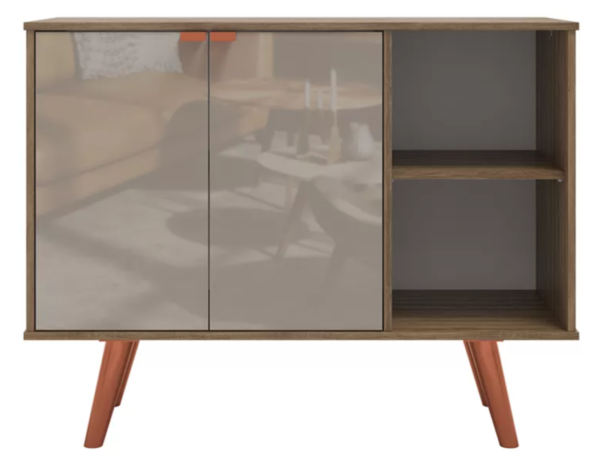 Buffet Aparador Madeirado Com Off White, 2 Portas + 2 Prateleiras - Ideal Para Cozinha, Café Ou Sala Estilo Industrial