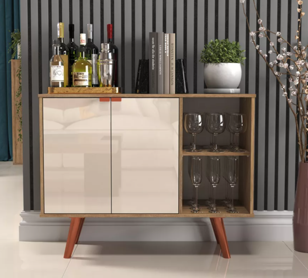 Buffet Aparador Madeirado Com Off White, 2 Portas + 2 Prateleiras - Ideal Para Cozinha, Café Ou Sala Estilo Industrial - Image 4
