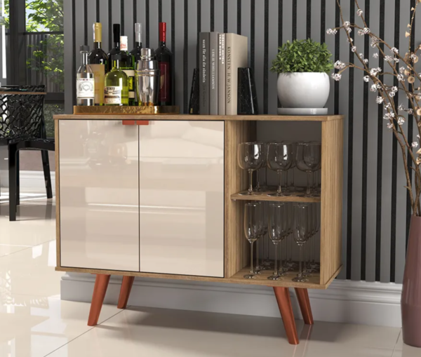 Buffet Aparador Madeirado Com Off White, 2 Portas + 2 Prateleiras - Ideal Para Cozinha, Café Ou Sala Estilo Industrial - Image 3