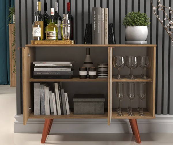 Buffet Aparador Madeirado Com Off White, 2 Portas + 2 Prateleiras - Ideal Para Cozinha, Café Ou Sala Estilo Industrial - Image 2