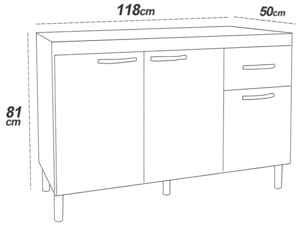 Balcao Para Pia Gabinete Para Cozinha 120 Cm Sem Tampo Com Portas E Gaveta Creta Branco Shark Moveis - Image 3