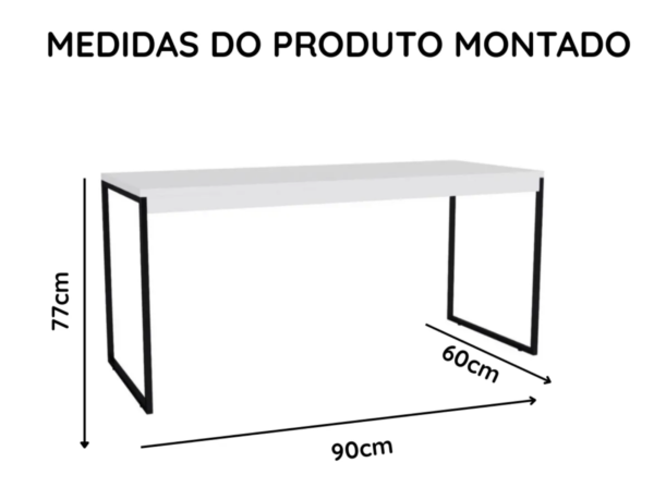 Mesa De Computador Escrivaninha Branca Pé Metalon Industrial 90x60 Jm3 Móveis - Image 4
