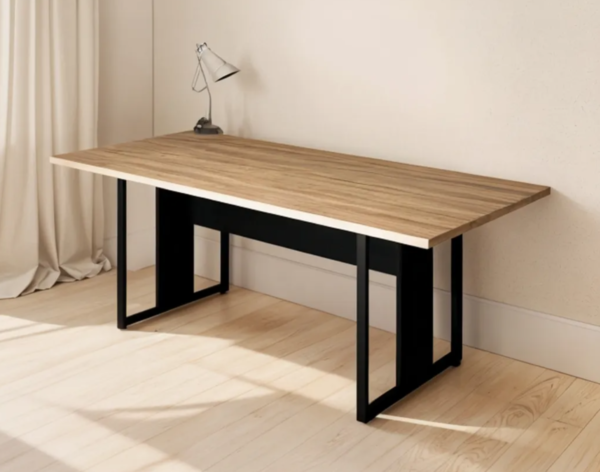 Mesa Reunião Retangular Pé Metálico Gebbwork Macadâmia Preto - Image 3