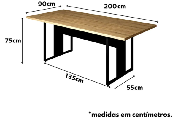 Mesa Reunião Retangular Pé Metálico Gebbwork Macadâmia Preto - Image 4