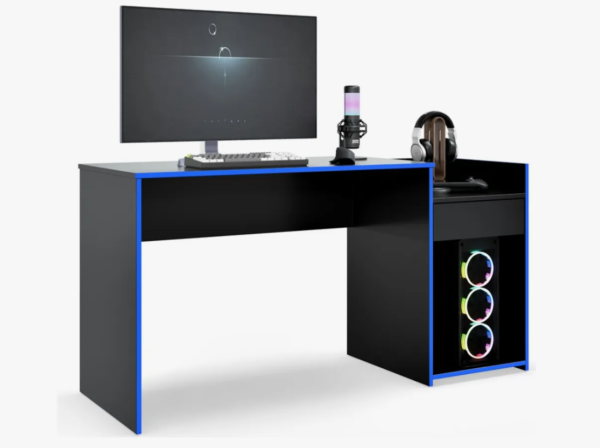 Mesa Para Computador Gamer Escrivaninha 135x45cm Moderna Preto/Azul - Image 2