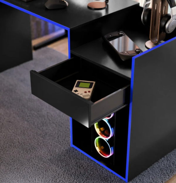 Mesa Para Computador Gamer Escrivaninha 135x45cm Moderna Preto/Azul - Image 5